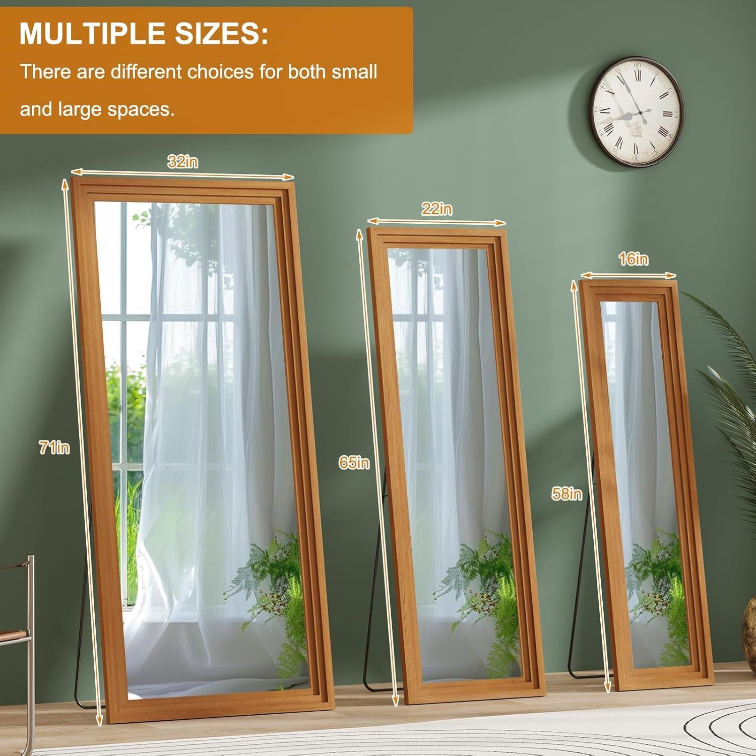 Full Length Mirror 71x32 Walnut Wood Frame Wall Mounted-4