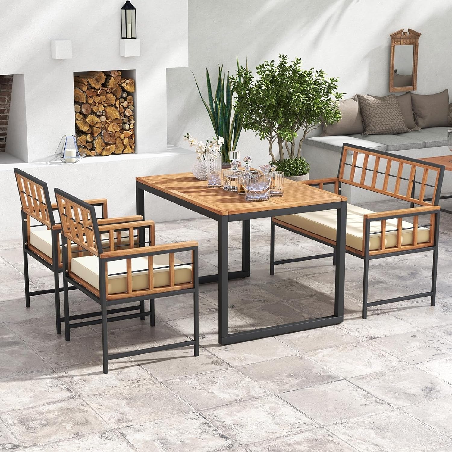 4 Piece Patio Dining Set With 47 Inch Acacia Table-2