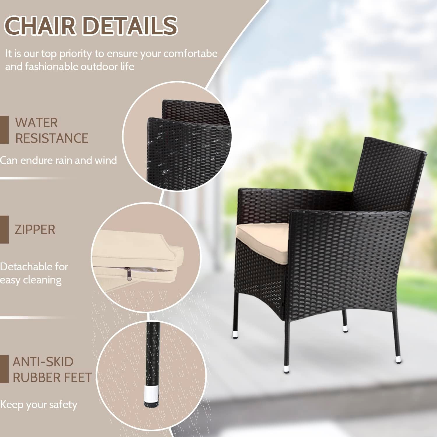 Outdoor Rattan 4 Piece Patio Furniture Conversation Set-4