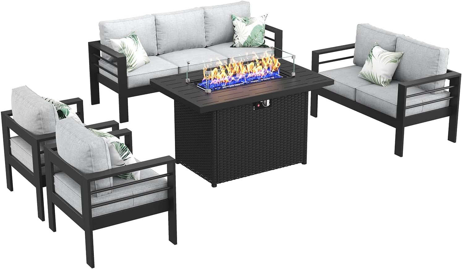 Aluminum 5 Piece Patio Furniture Set With Fire Pit Table-1