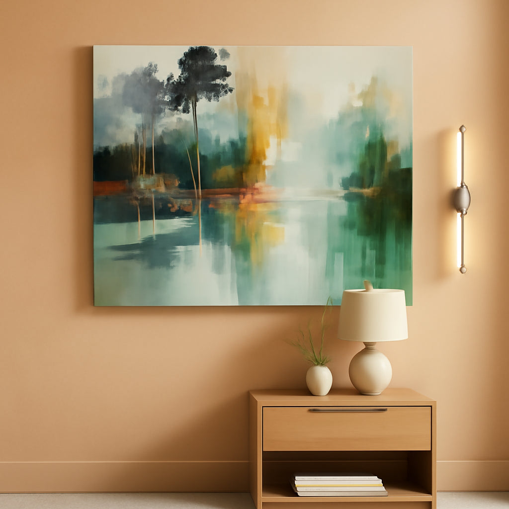Teal Green Landscape Canvas Wall Art 58x29-0
