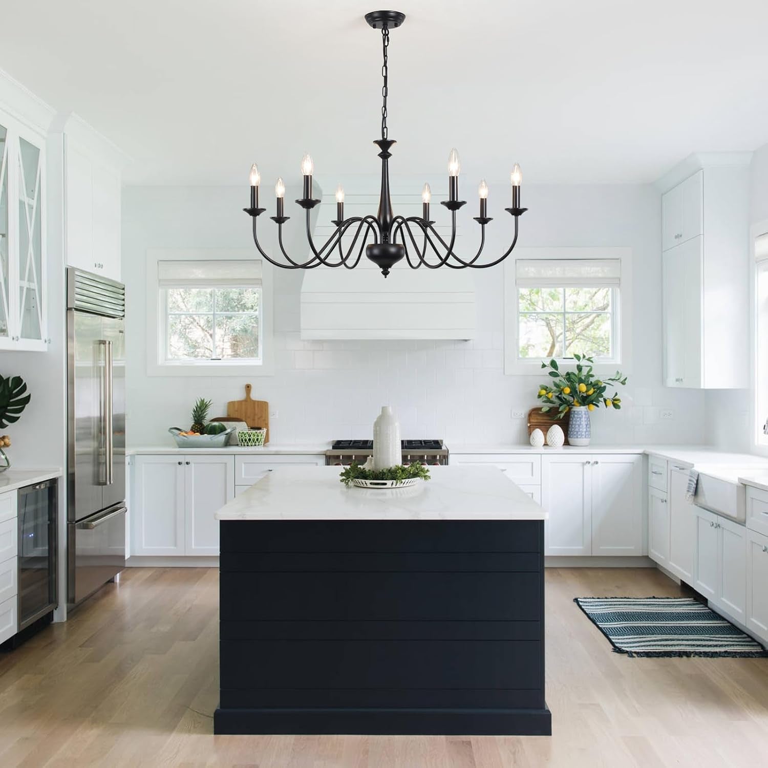 Eight Light Black Farmhouse Chandelier Ceiling Fixture-2