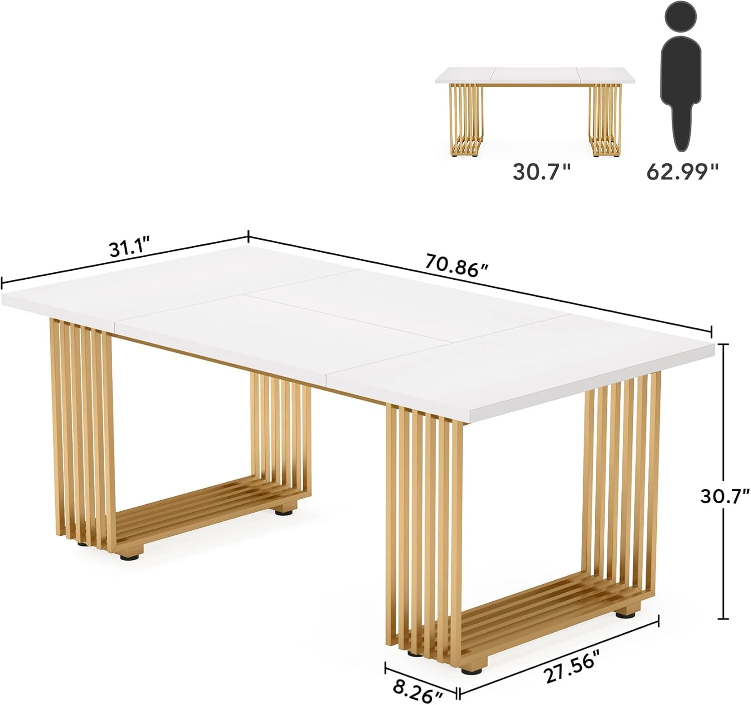 White Gold Wood Dining Table Rectangular SeventyInchesLong-1