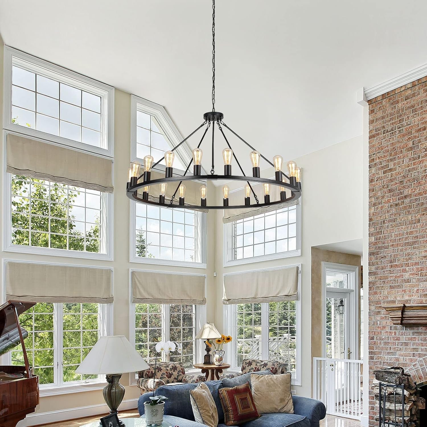 Matte Black Wagon Wheel Chandelier 48 Inch Lighting-2