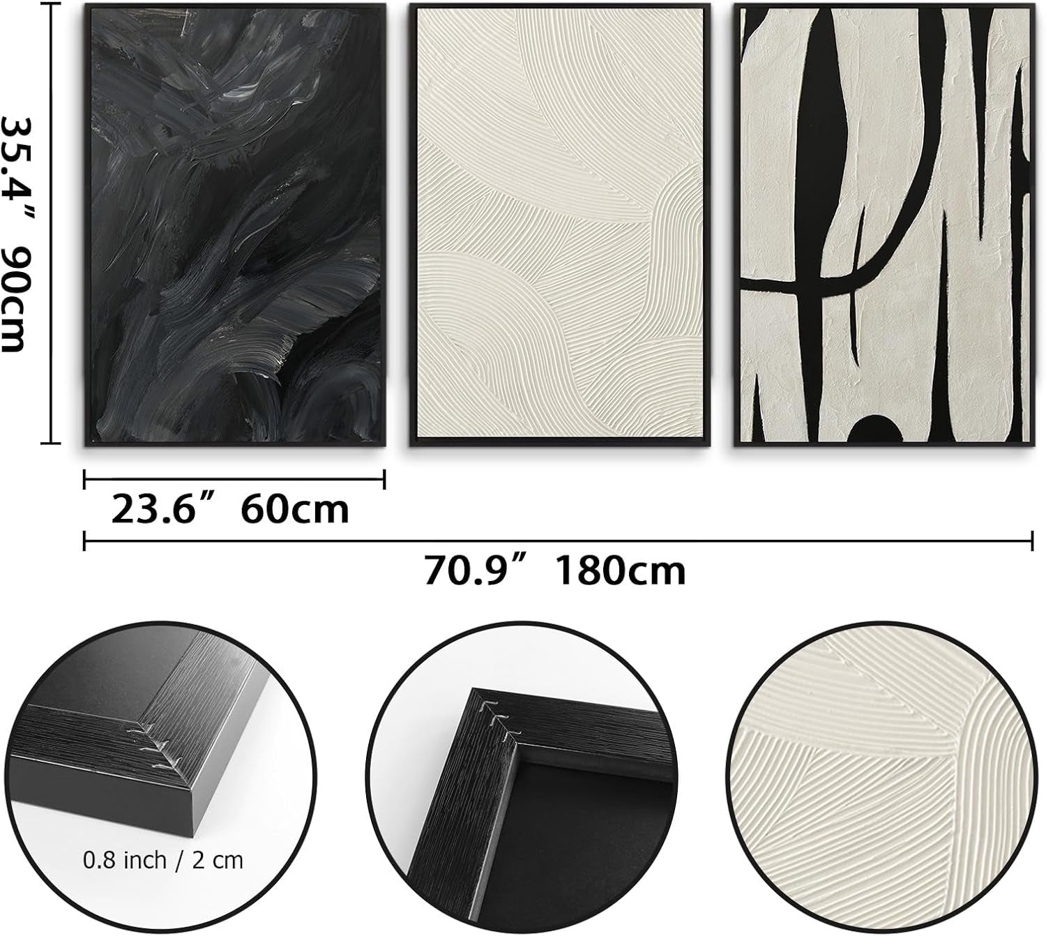 Monochrome Textured Abstract Wall Art Framed 24X36Inches-1