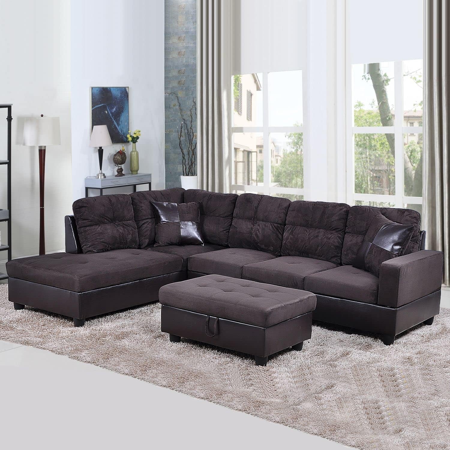 Modern L-Shaped Sectional Sofa Set for Small Living Room, Modular Couch with Chaise, Comfortable and Affordable Traditional, U-Shaped, Corner (Espresso, Left Hand Facing)-0