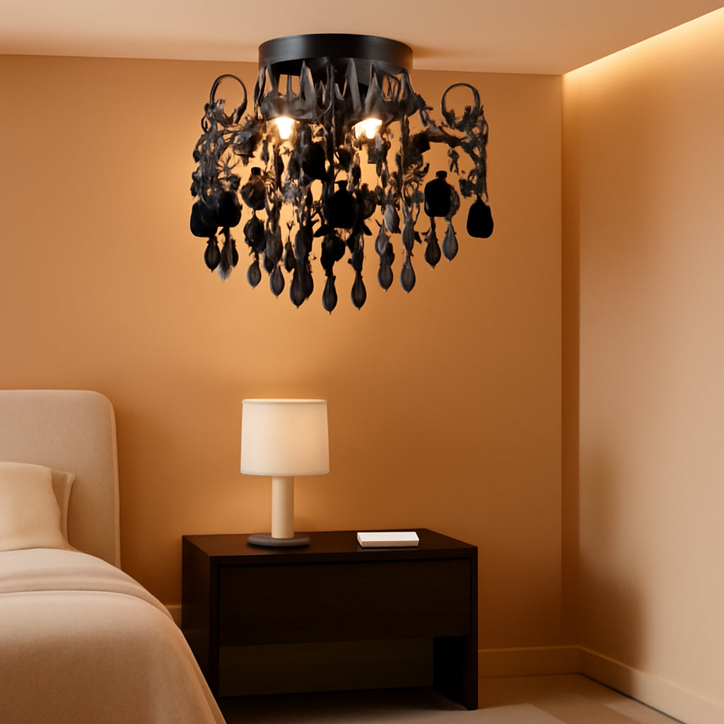 Black Crystal Flush Mount Ceiling Light 3 Light G9-0