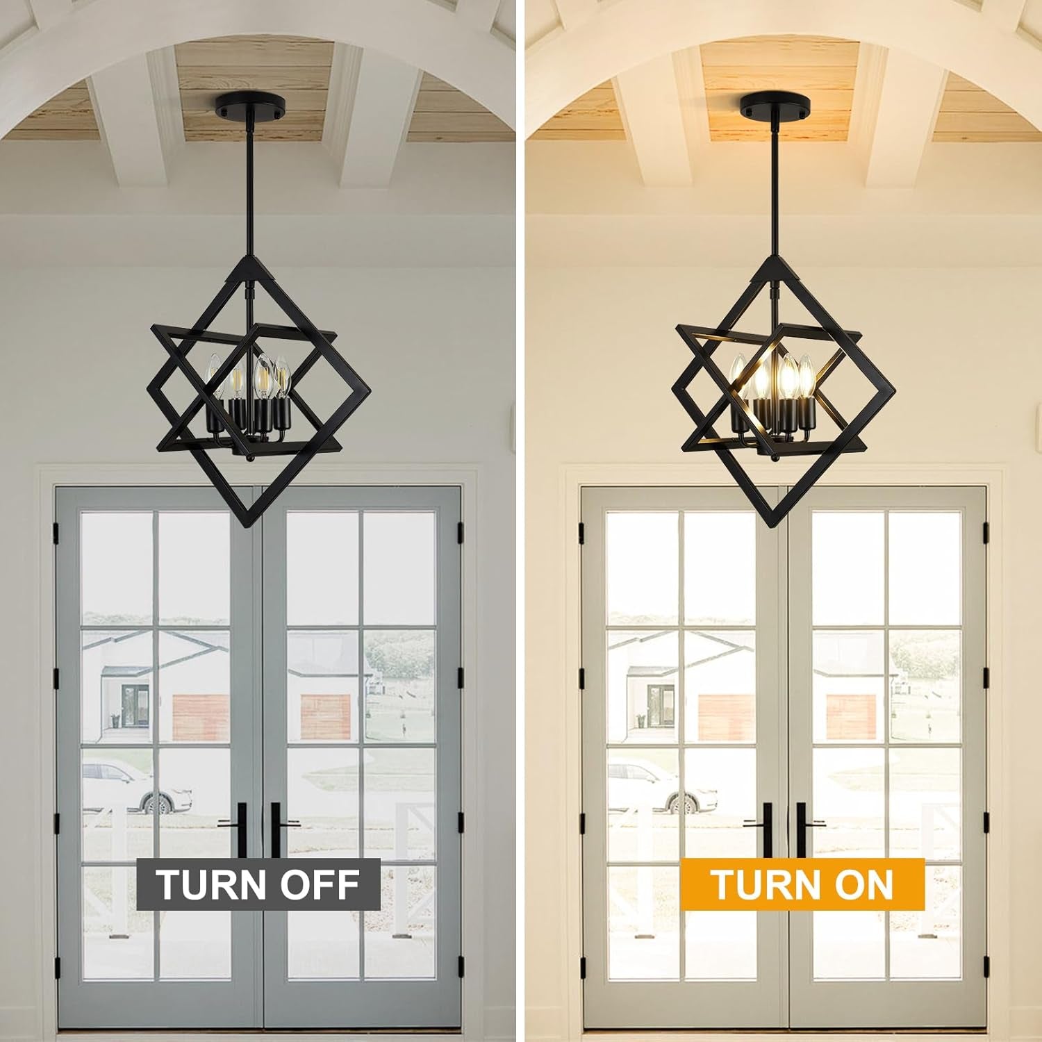 18 Inch Black Geometric Industrial Farmhouse Chandelier With 4 Lights Adjustable Height-4