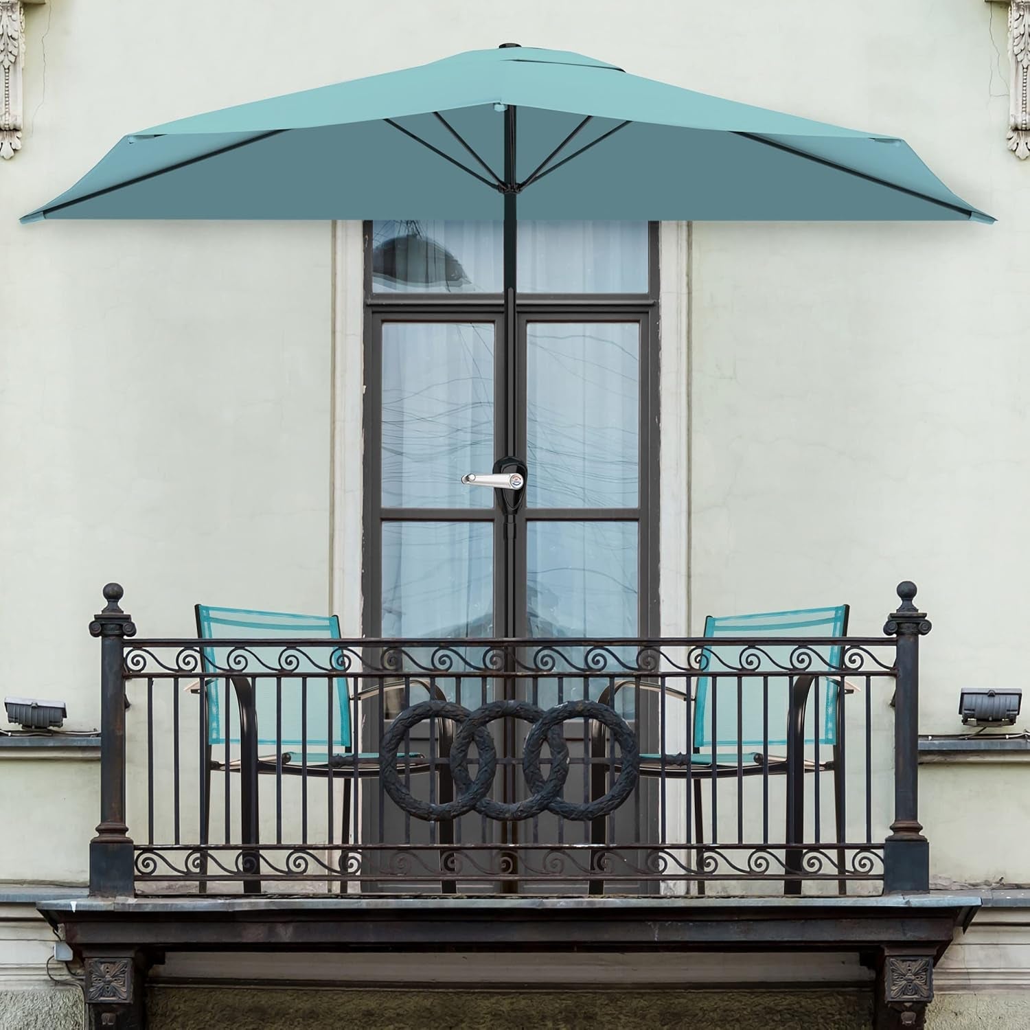 9Ft Half Patio Umbrella With Easy Crank Shade For Decks-1