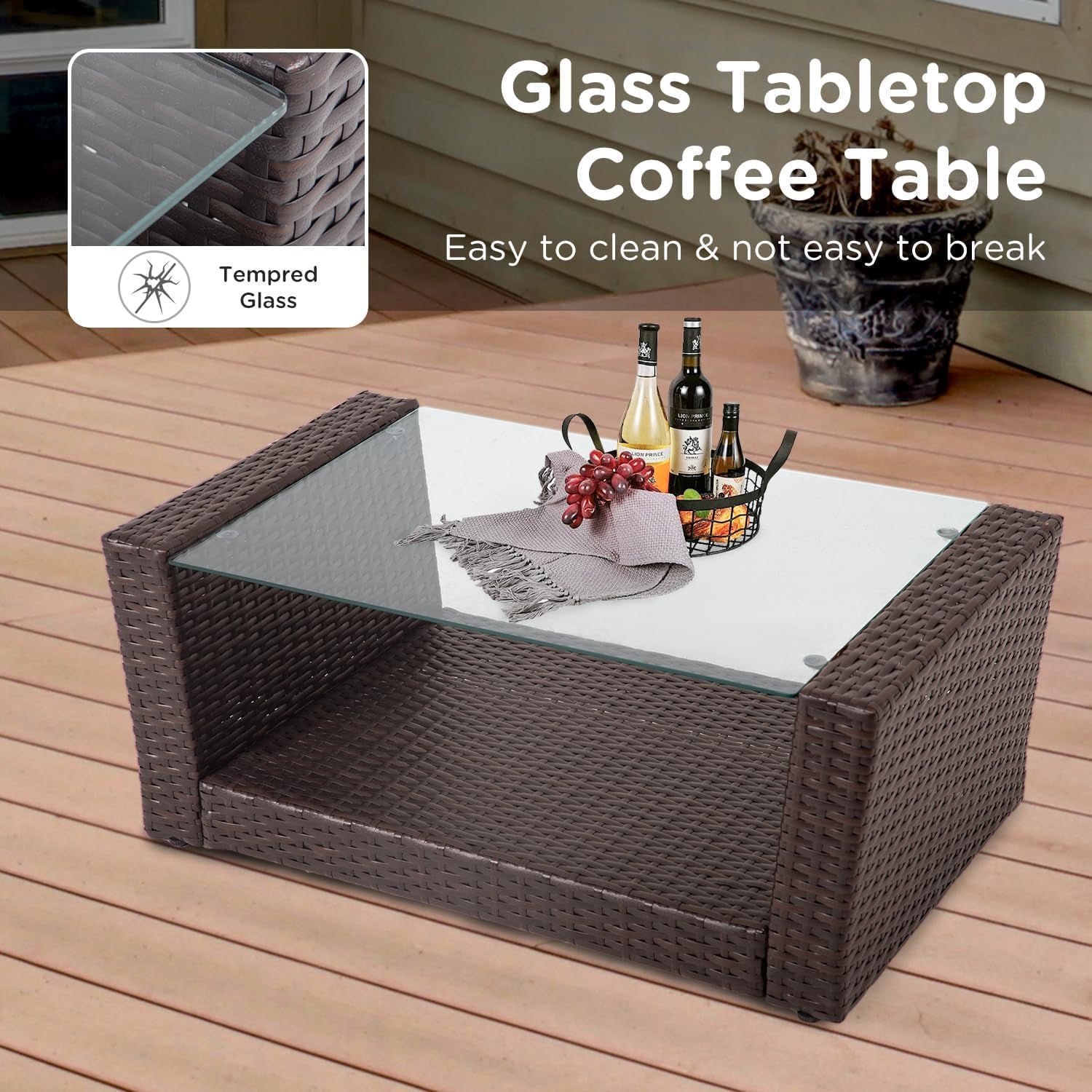 4 Piece Outdoor Patio Furniture Set Wicker Conversation-4