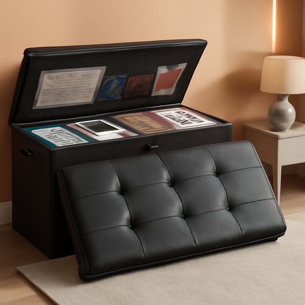 Storage Ottoman Bench 30 Inches Black Storage Lock Pro-0