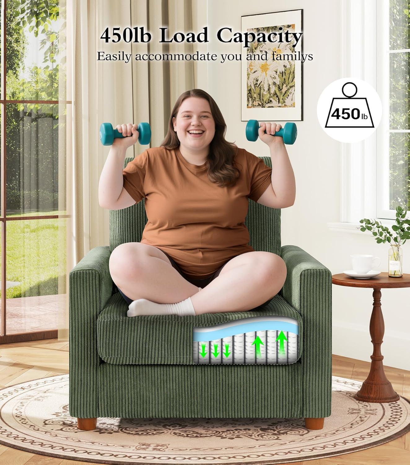 Green Corduroy Accent Chair 22 Inch Deep Seat Tool Free-4