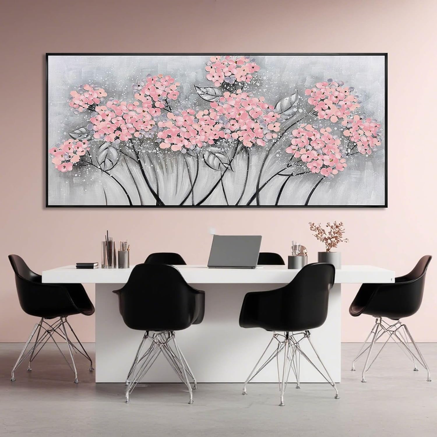 Pink Floral Wall Art Canvas 32x70 Inch Luxurious Decorative-1