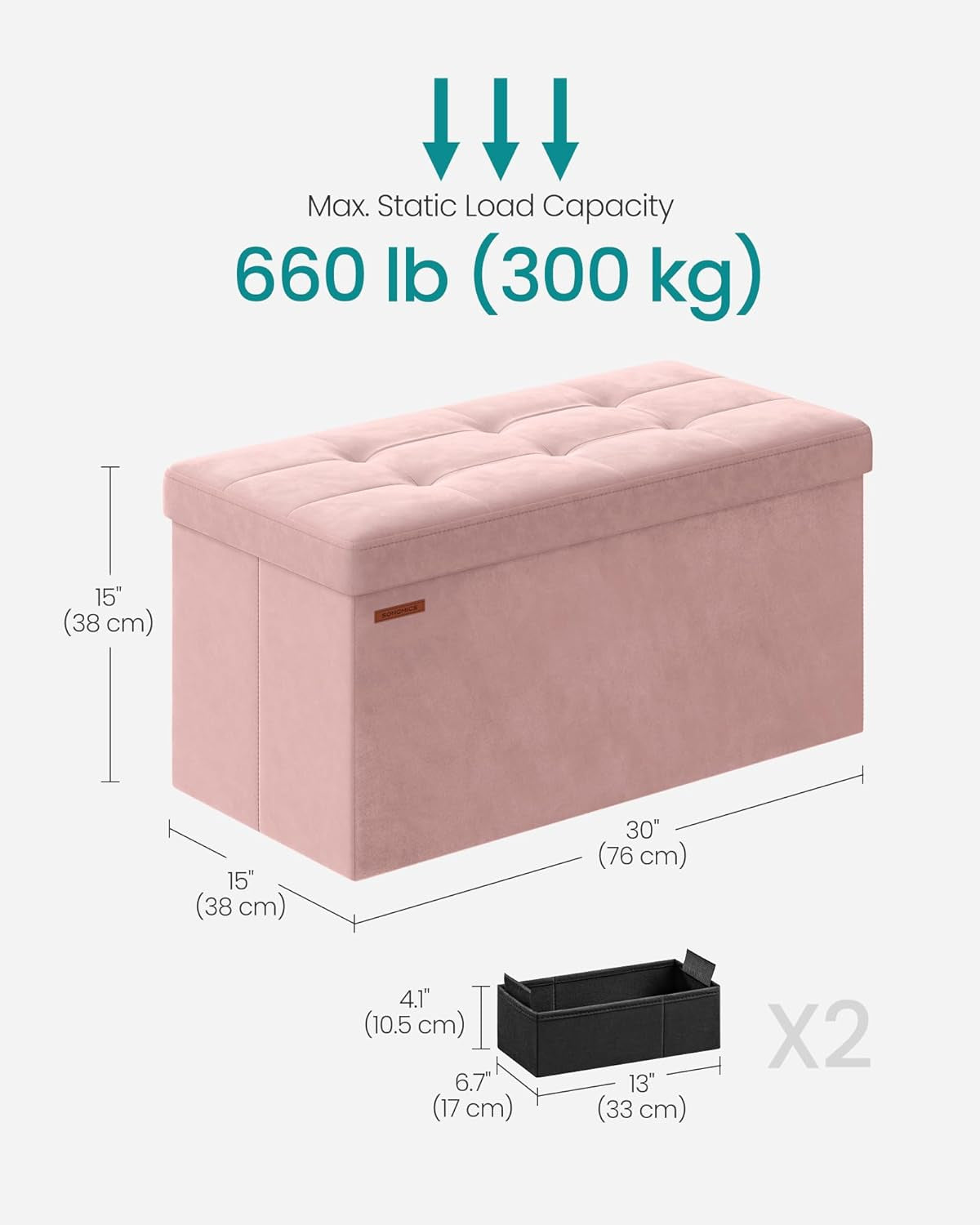 Jelly Pink Foldable Storage Ottoman Bench 15x30x15-2
