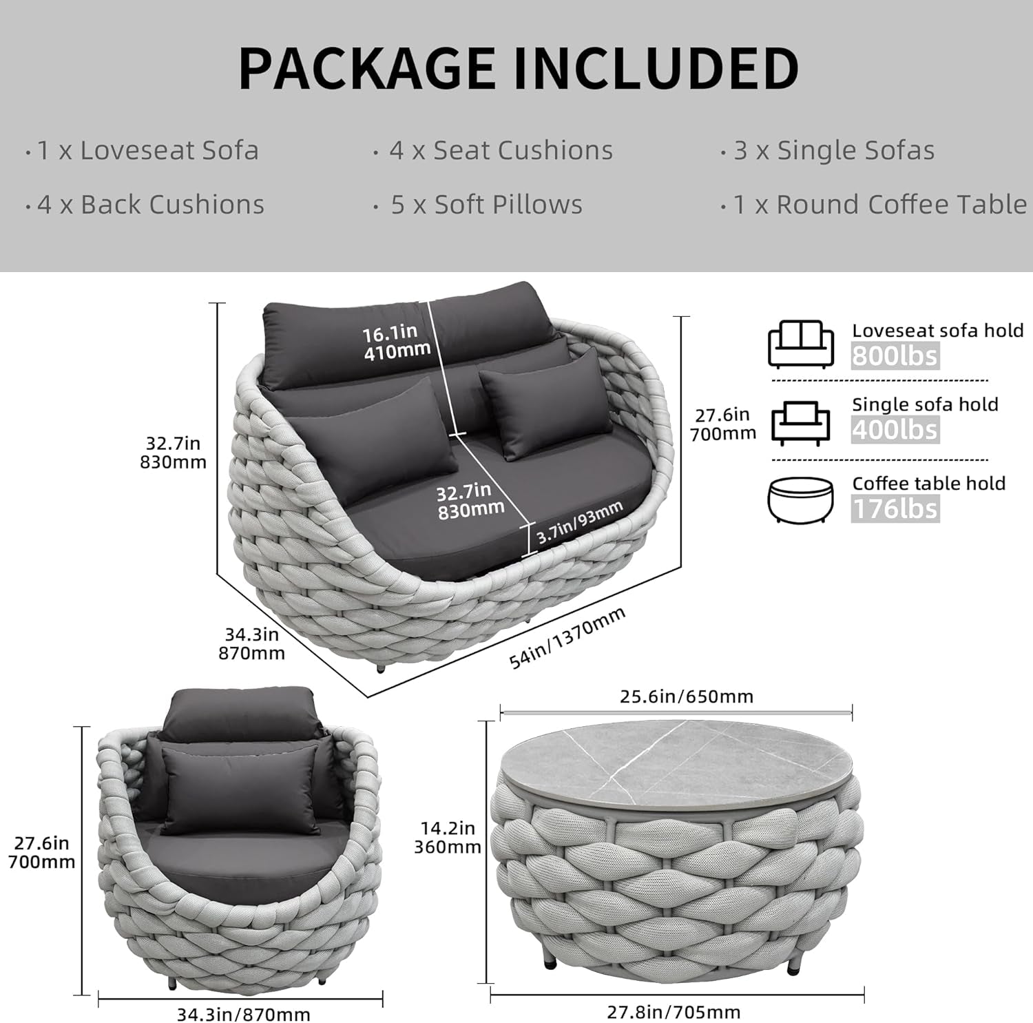Six Piece Aluminum Patio Furniture Set With Cushions-1