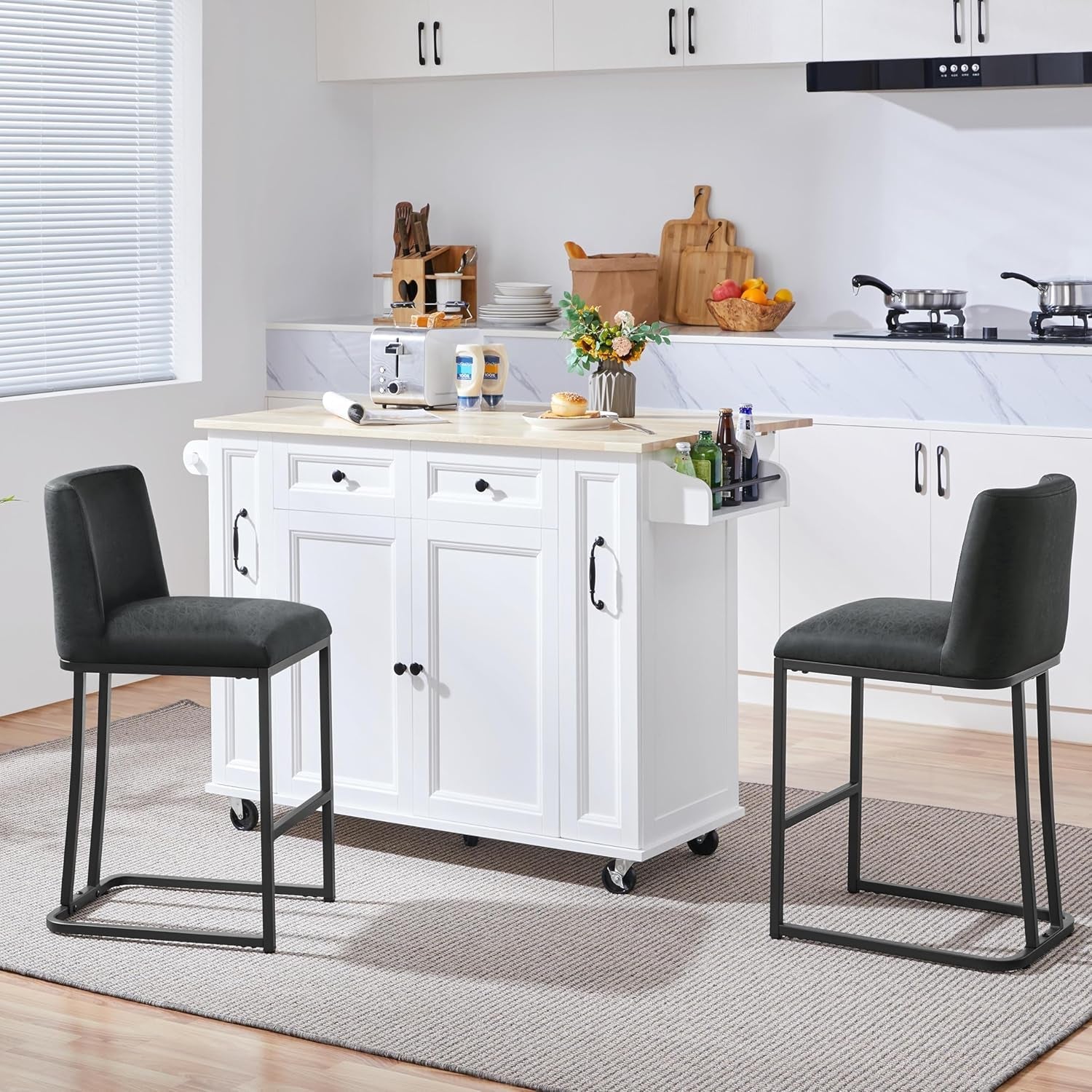 24 Inch Dark Gray Leather Counter Height Bar Stools Set 2-1