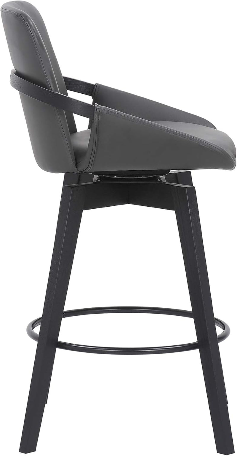 Mid Century Swivel Bar Stool Gray Faux Leather 26 Inch Seat-3