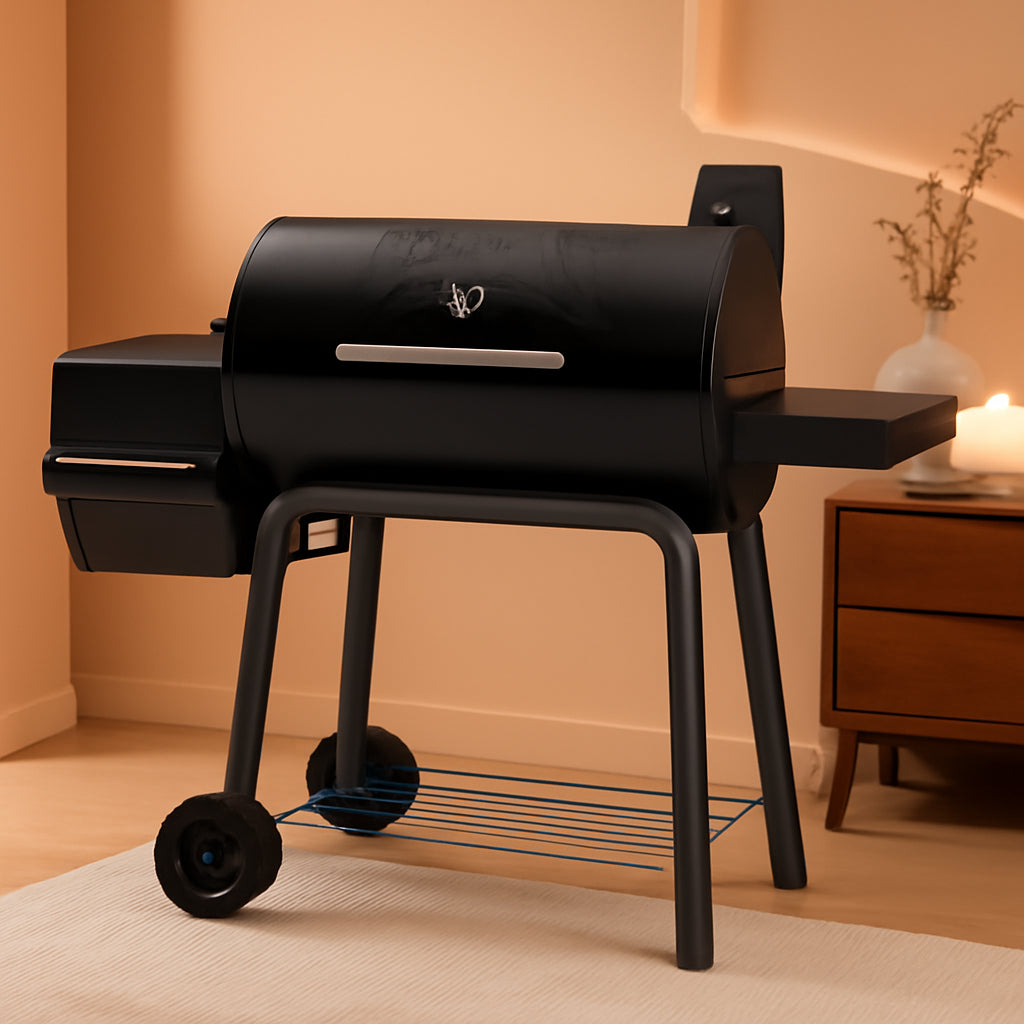 Charcoal Grill With Offset Smoker Embossed Porcelain 30 in
