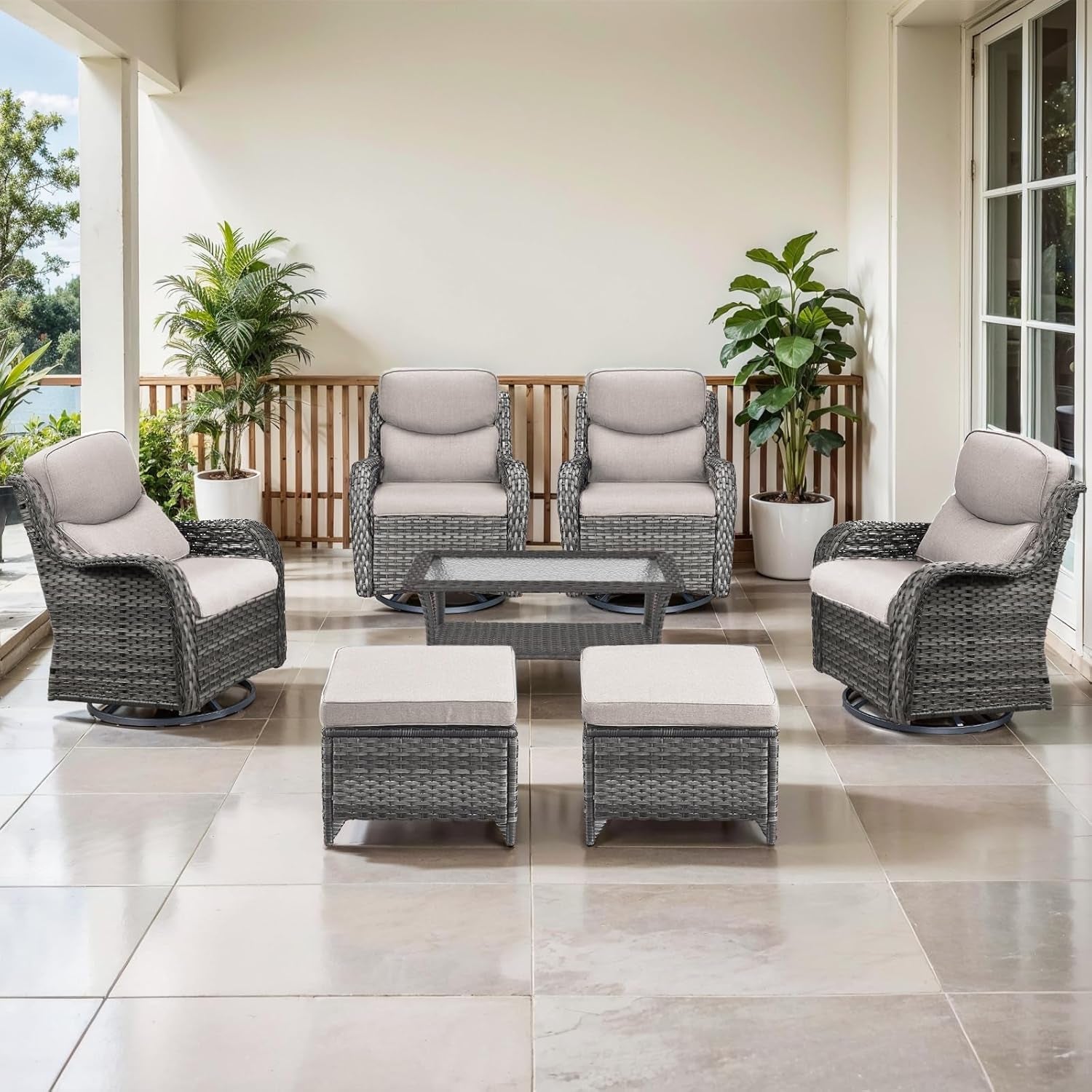 Swivel Rocker Patio Chairs Set with Cozy Coffee Table-0