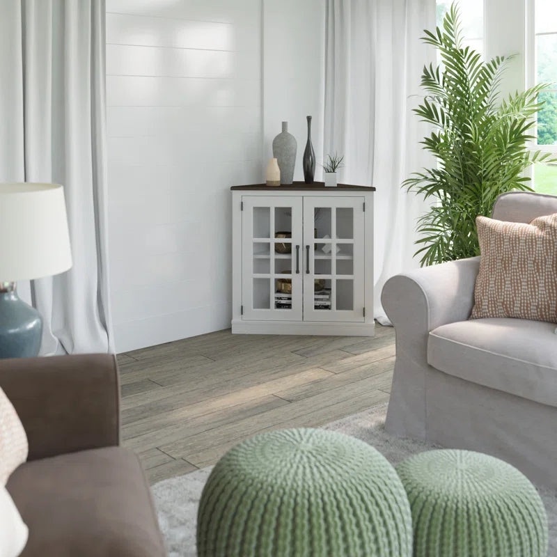 Corner Accent Cabinet With Double Glass Doors Mullions-3
