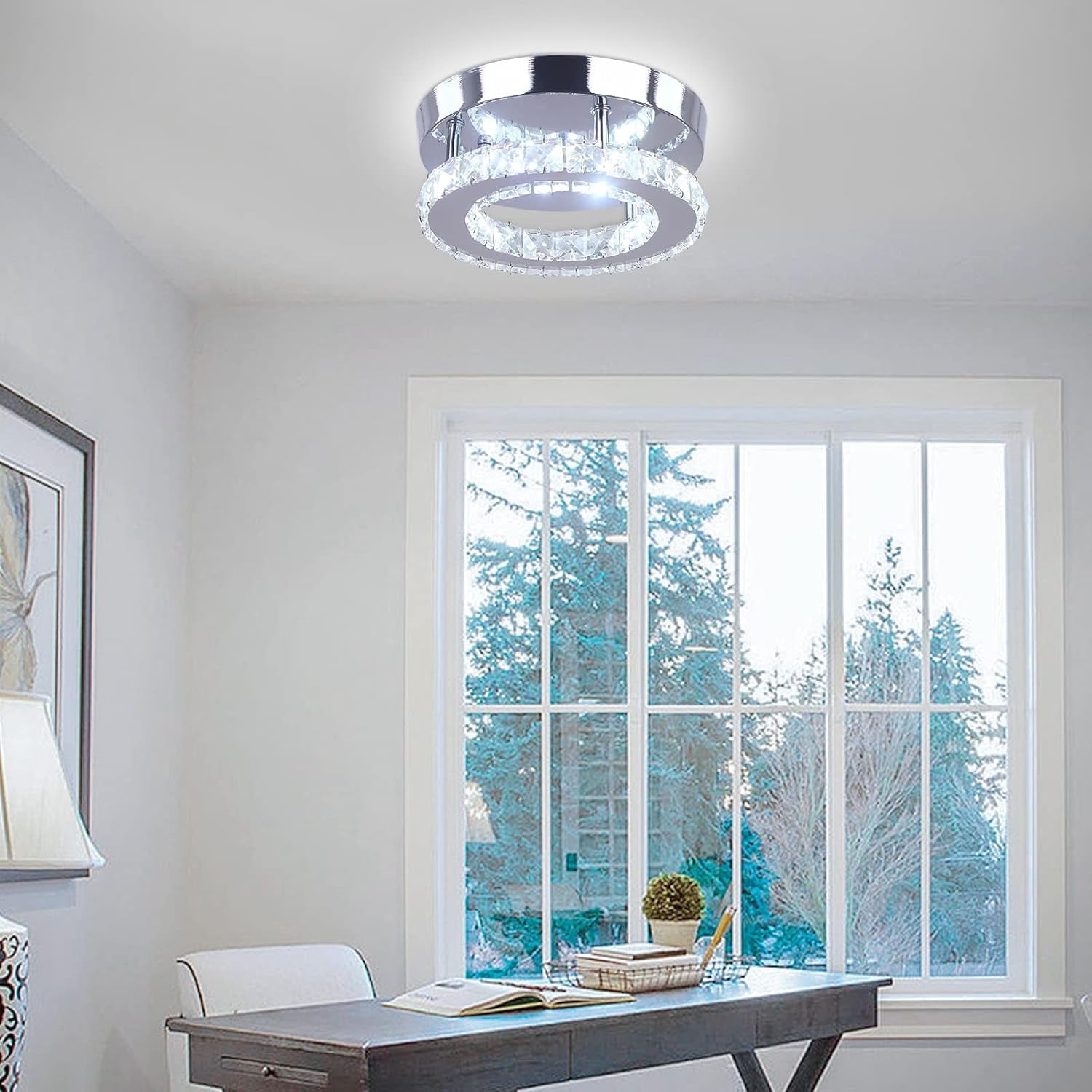 Round White LED Crystal Chandelier Lighting Fixture-3