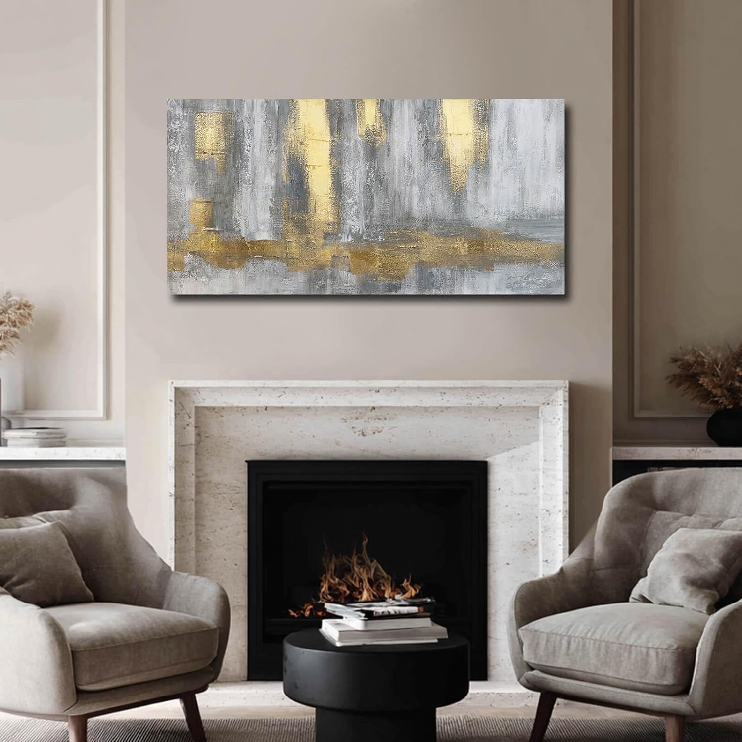 Gold Velvet Textured Canvas Wall Art 24x48 Inches Display-4