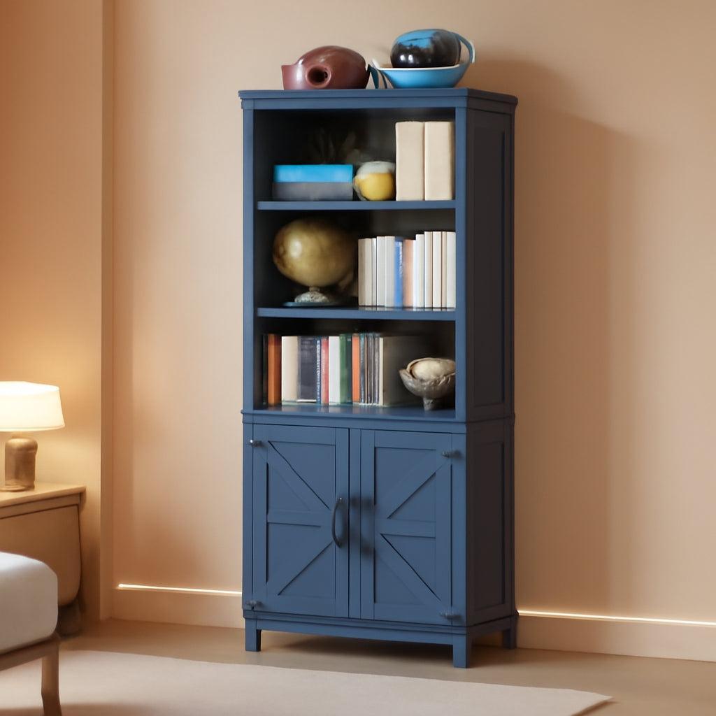 Blue 70In Tall Farmhouse Bookcase Adjustable Shelves-0