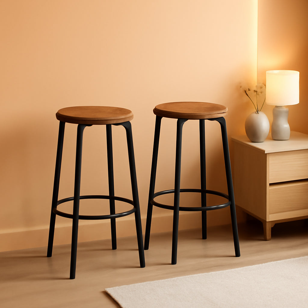 Bar Height Stools Set Of 2 With Footrest Rustic Brown-0
