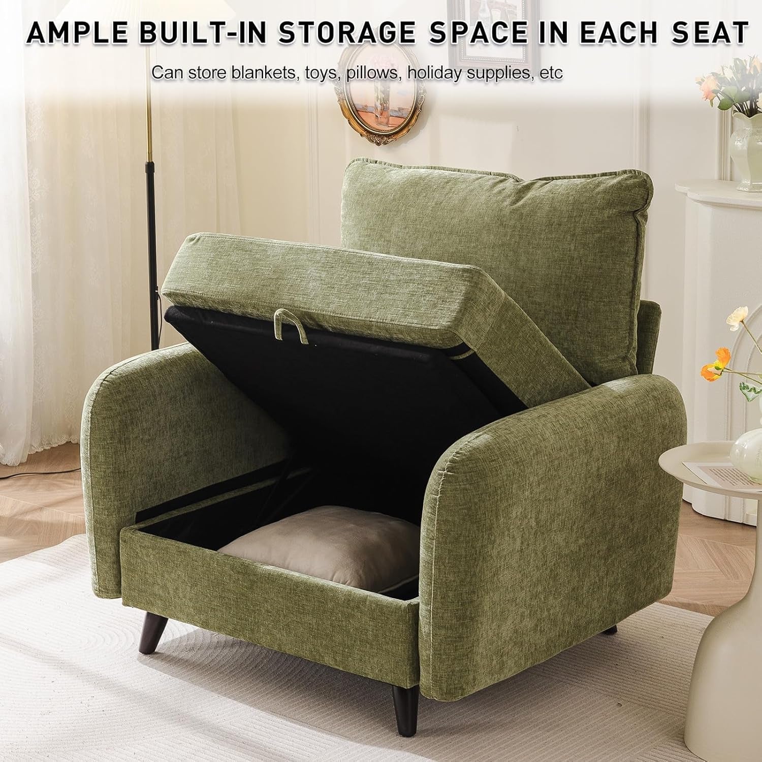 Green Chenille Oversized Accent Chair With DeepStorage-2