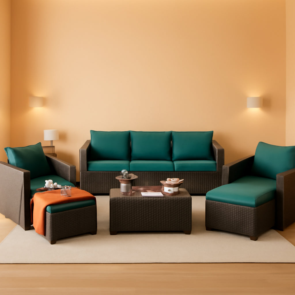 Patio Furniture Set 6 Pieces Peacock Blue Cushions Included-0