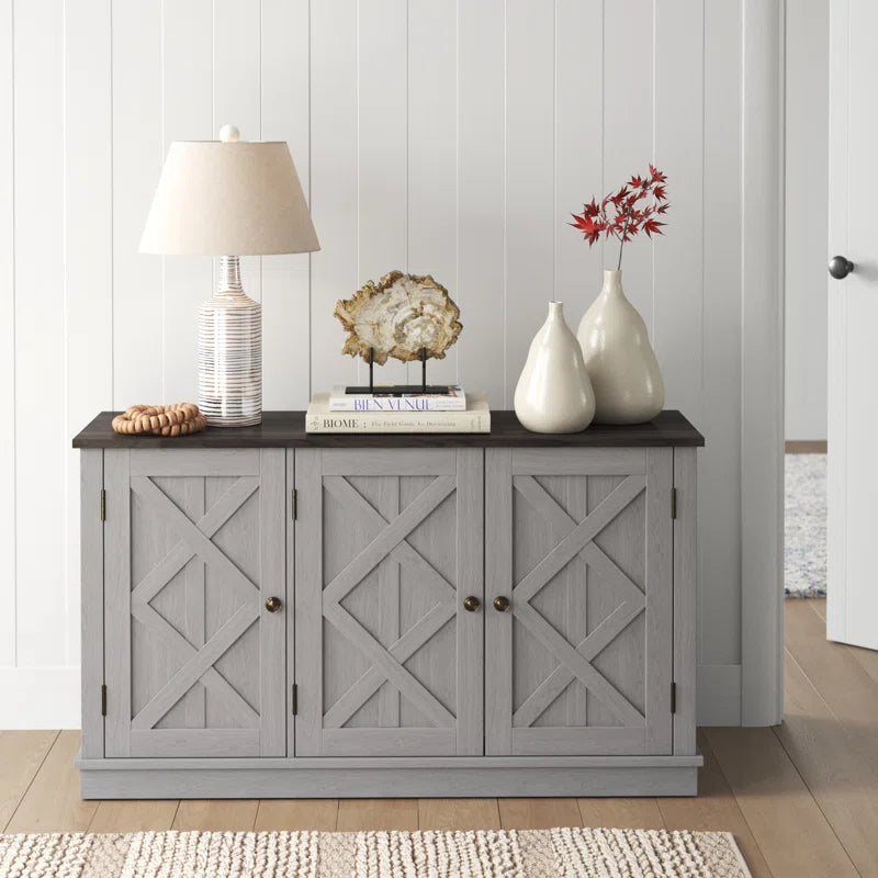 Coastal Farmhouse Accent Cabinet With Three Doors Storage-1