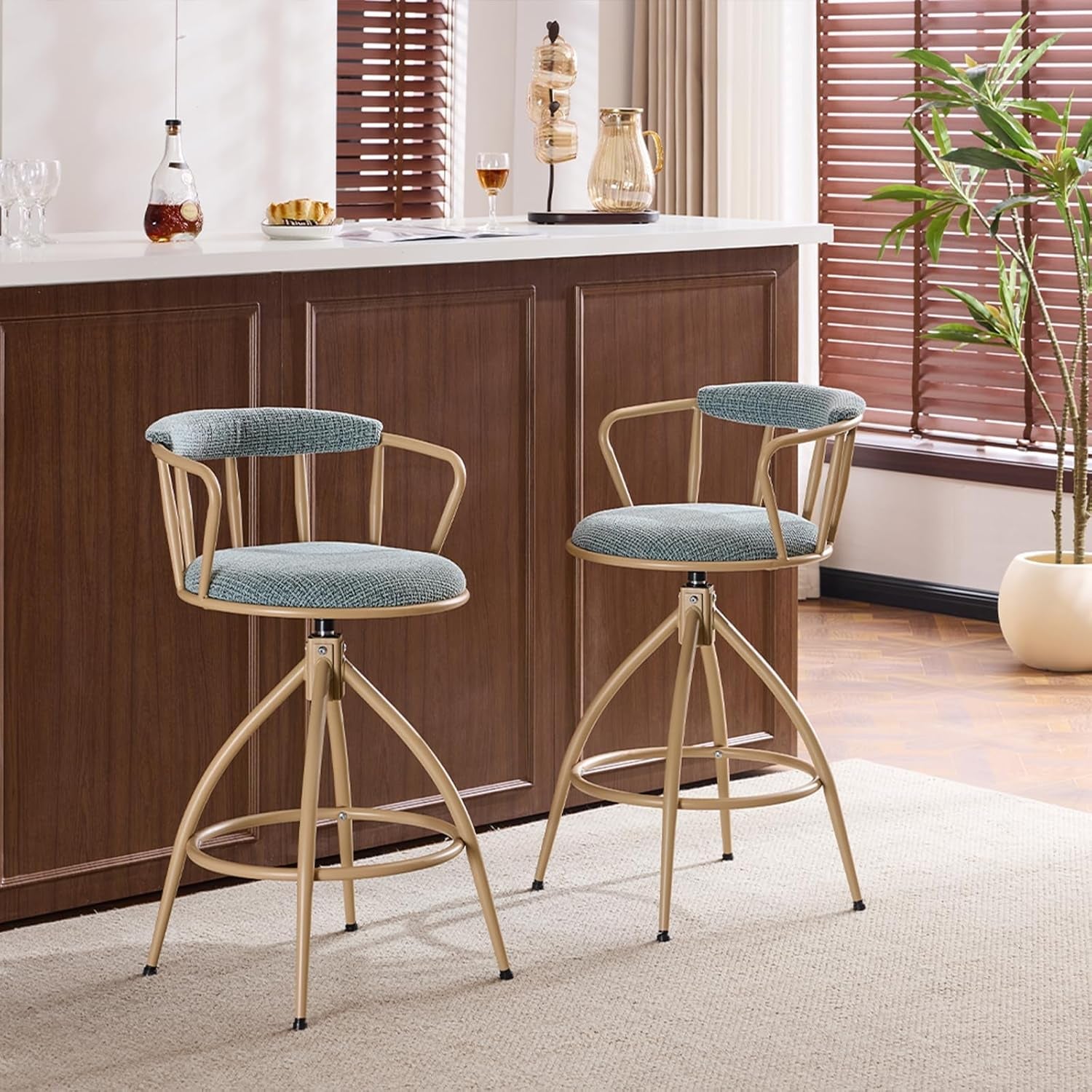 Stylish Chenille Swivel Bar Stools Set of Two-0