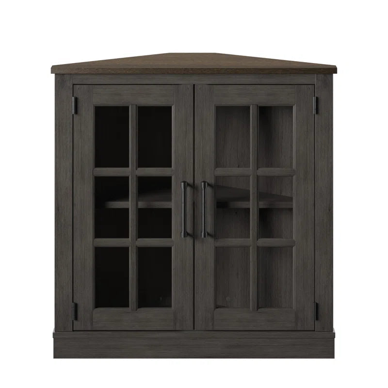 Corner Accent Cabinet With Double Glass Doors Mullions-2