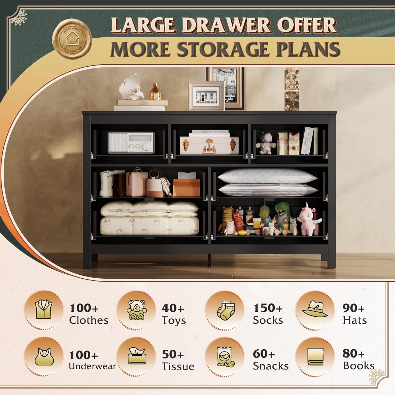 Farmhouse Dresser Seven Drawers Ebony Solid Hardwood-3