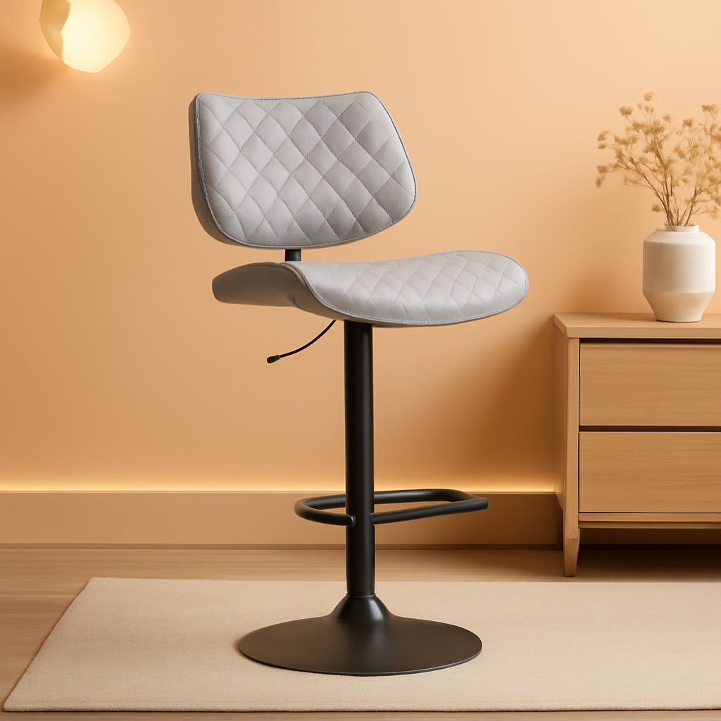 Grey Faux Leather Swivel Bar Stool With Adjustable Height-0