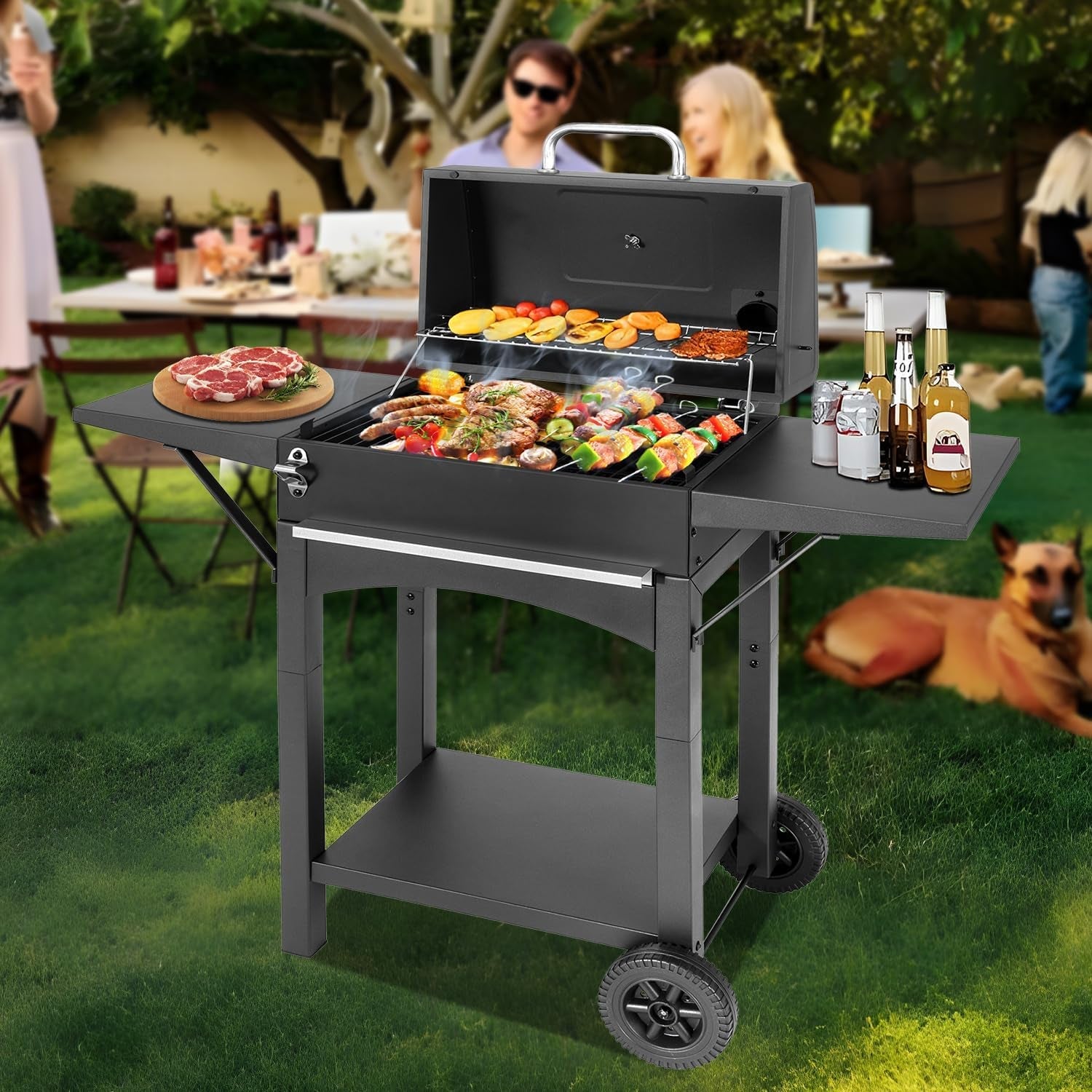 Charcoal Outdoor Grill 343 Sq In Cooking Surface 2 In 1