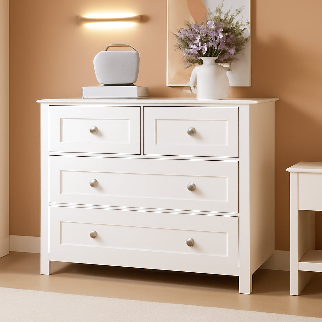 White Four Drawer Dresser With Contemporary Finish-0