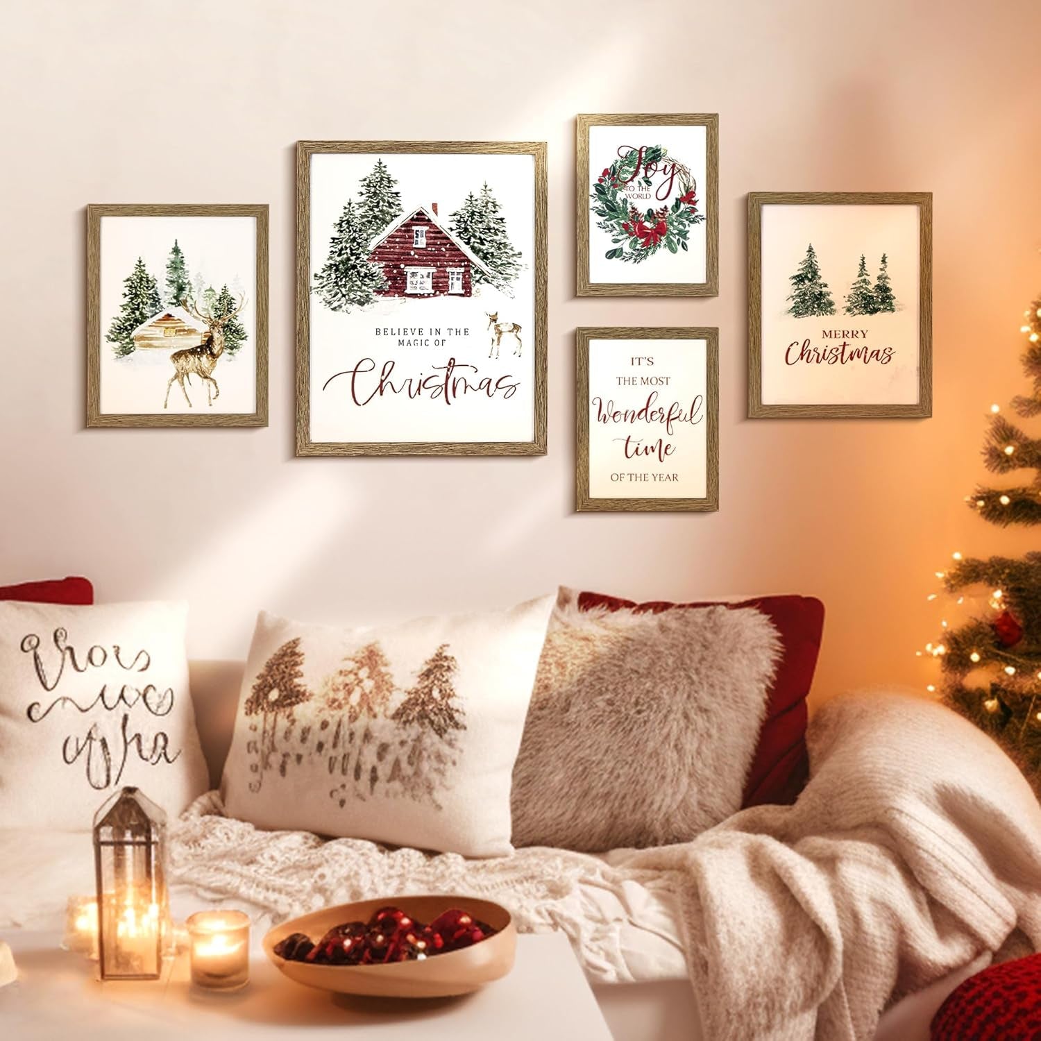 Framed Christmas Forest Wall Art Set 5 Piece Holiday Decor-2