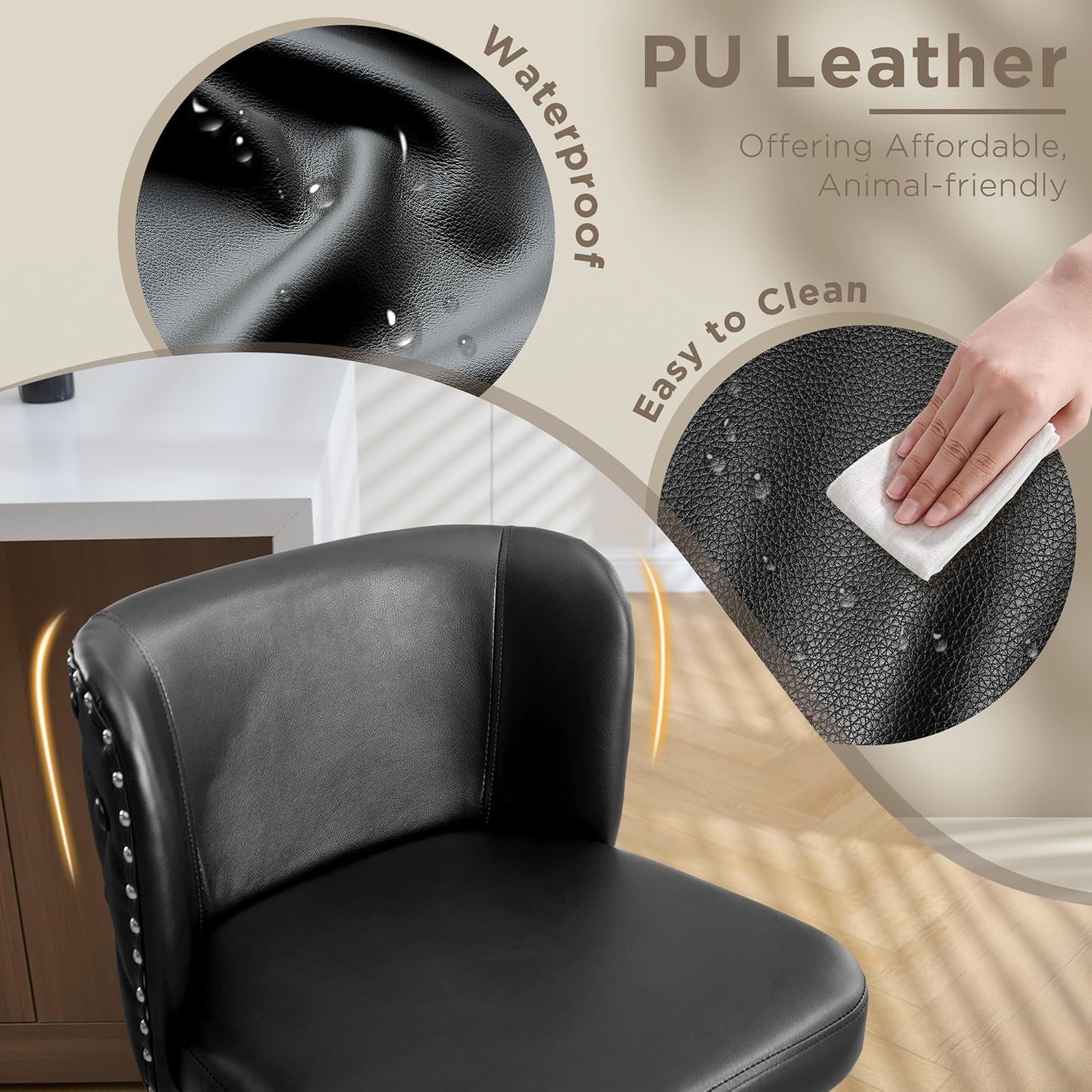 Swivel Bar Stool Set of Three with Faux Leather-3