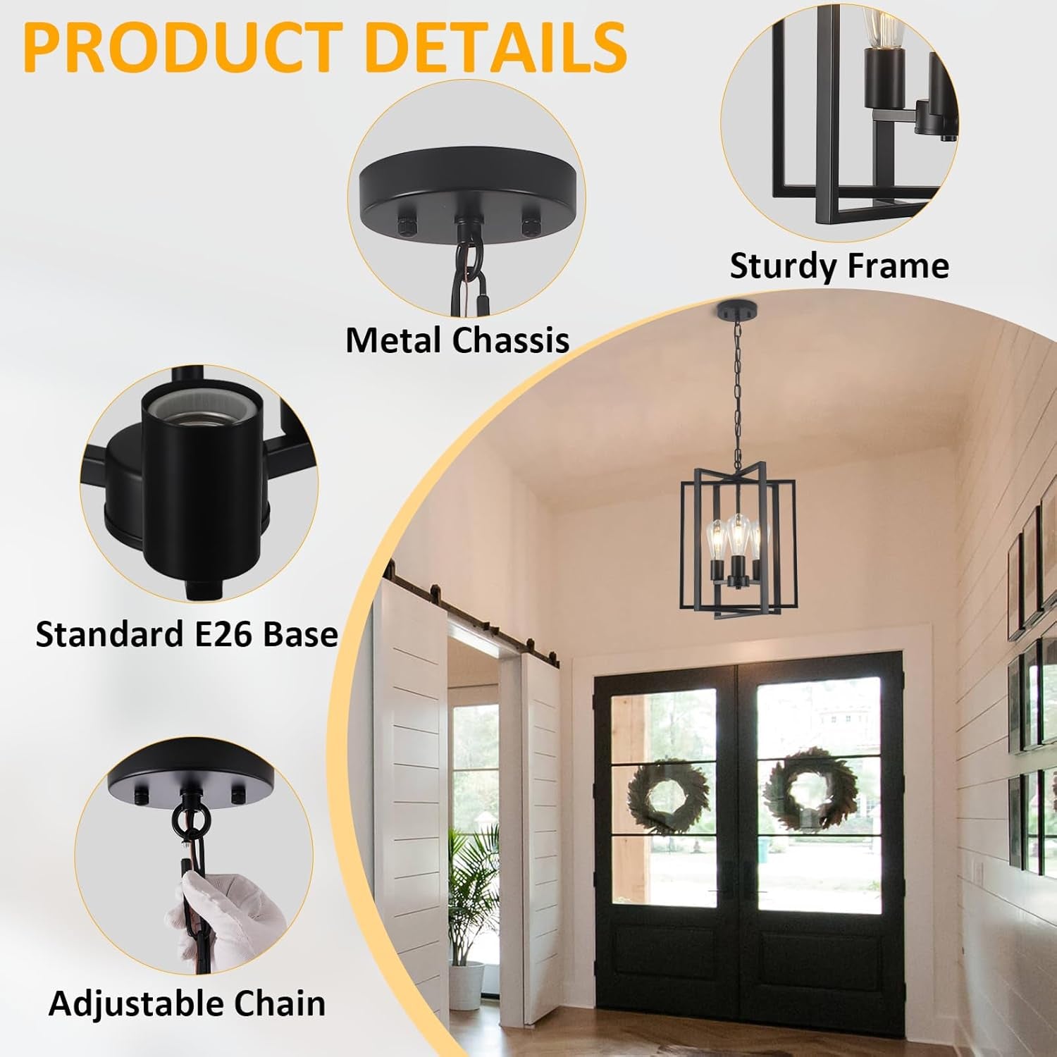 Black Farmhouse 3 Light Chandelier Pendant Kitchen-2