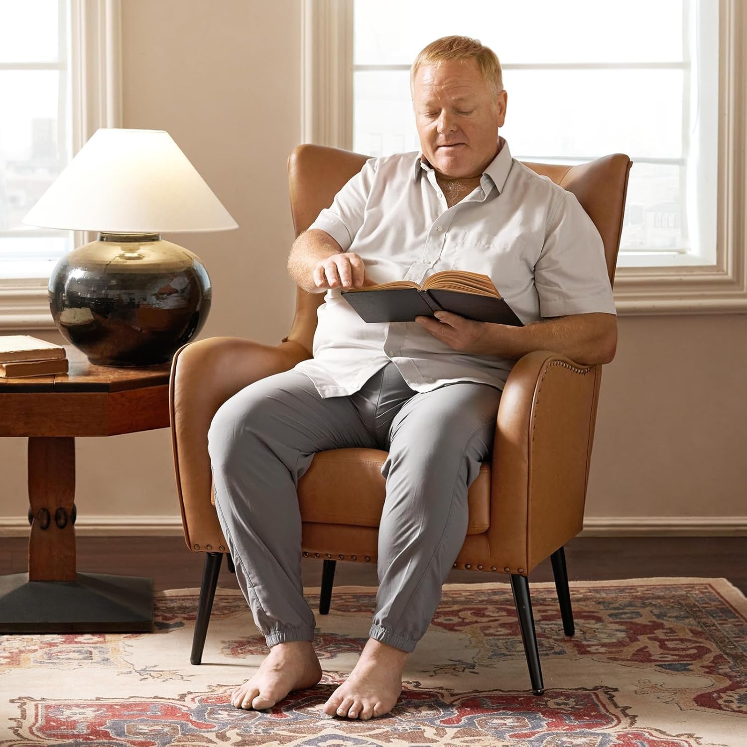 Faux Leather Wingback Accent Chair With Nailhead Trim-2
