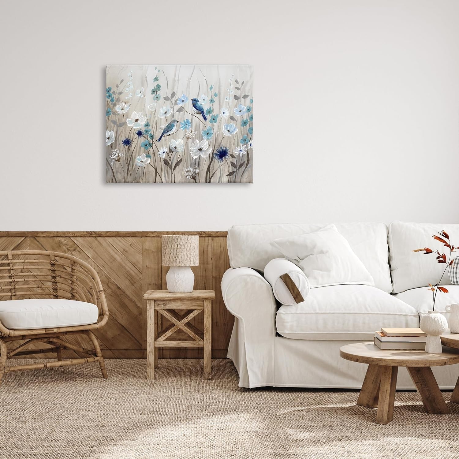40x30 Inch Birds Floral Meadow Canvas Wall Art by Nan-2