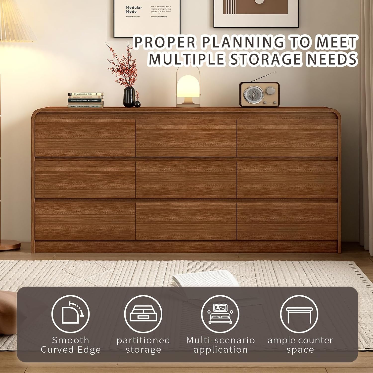 63 Inch Dresser With Curved Safety Edges Six Drawers-4