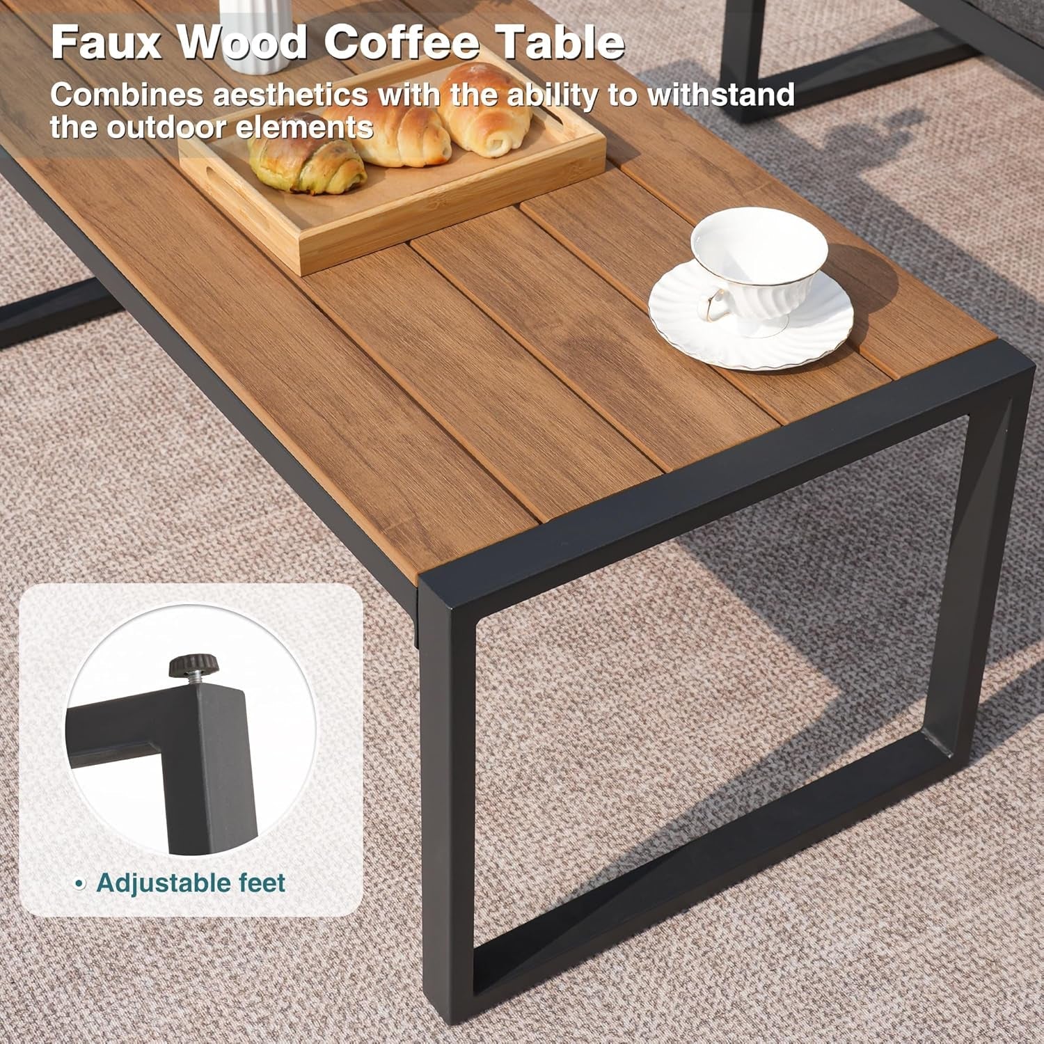4 Piece Patio Set With Coffee Table Beige Metal Frames And Washable Cushions-4