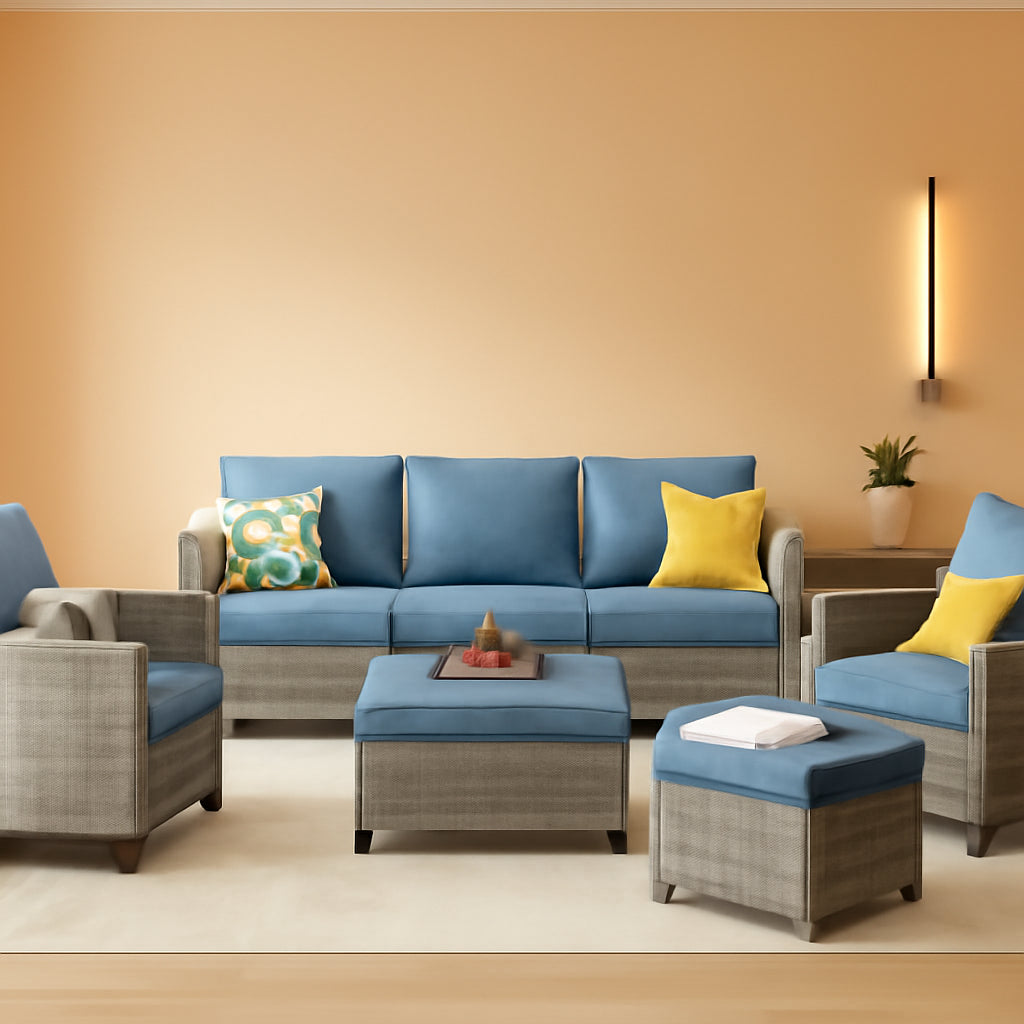 Five Piece Patio Outdoor Wicker Furniture Set Denim Blue-0