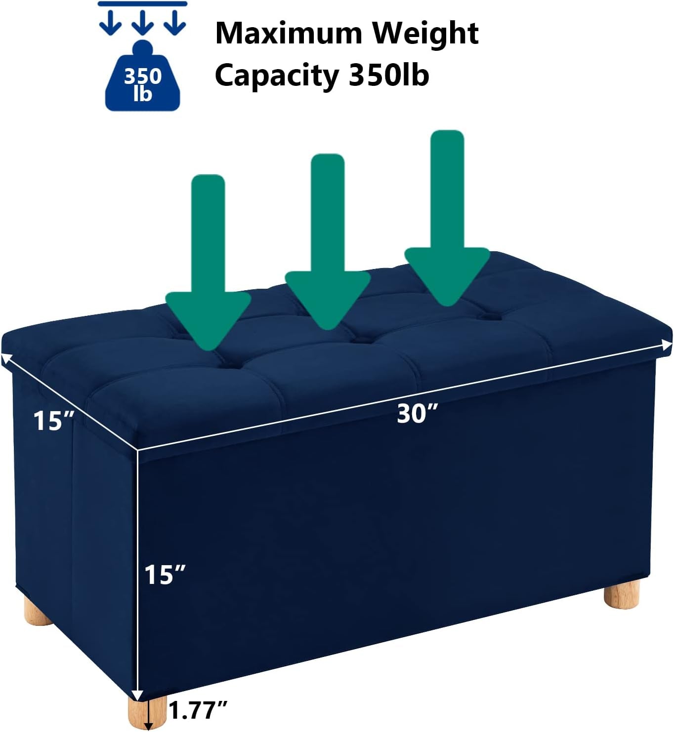 30 Inch Multifunctional Folding Storage Ottoman Navy-2