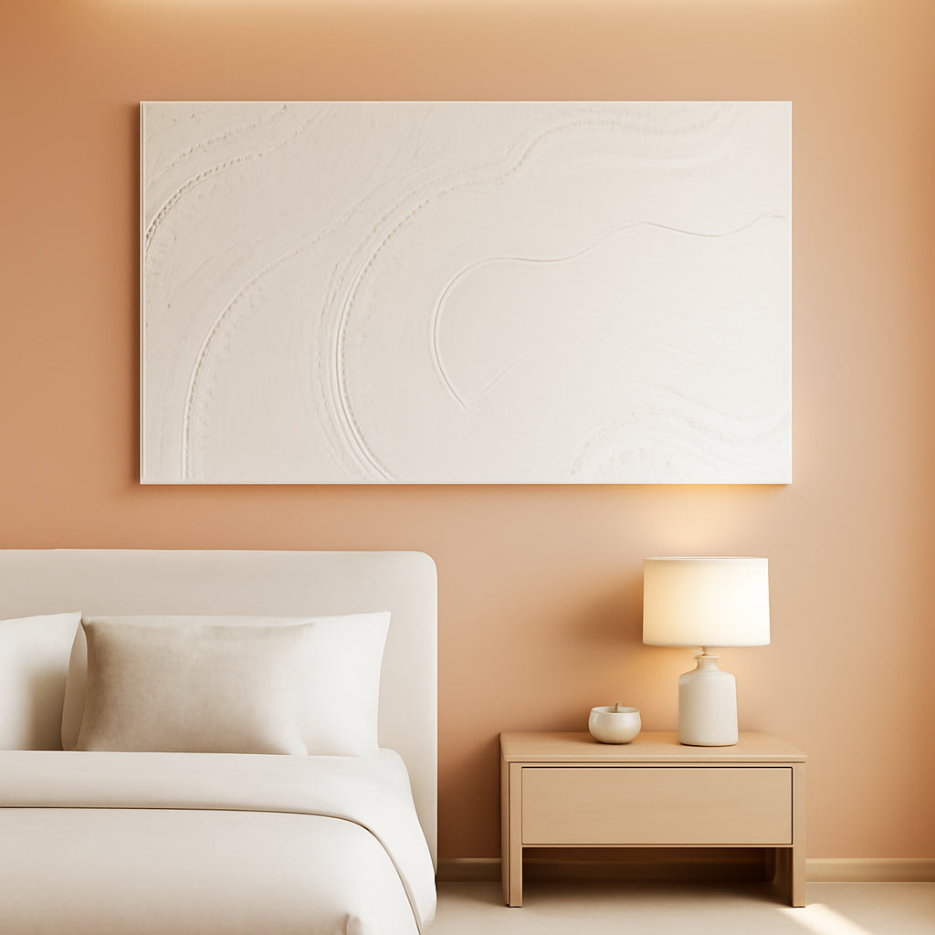 White Textured Abstract Canvas Wall Art 24x48 Inches-0