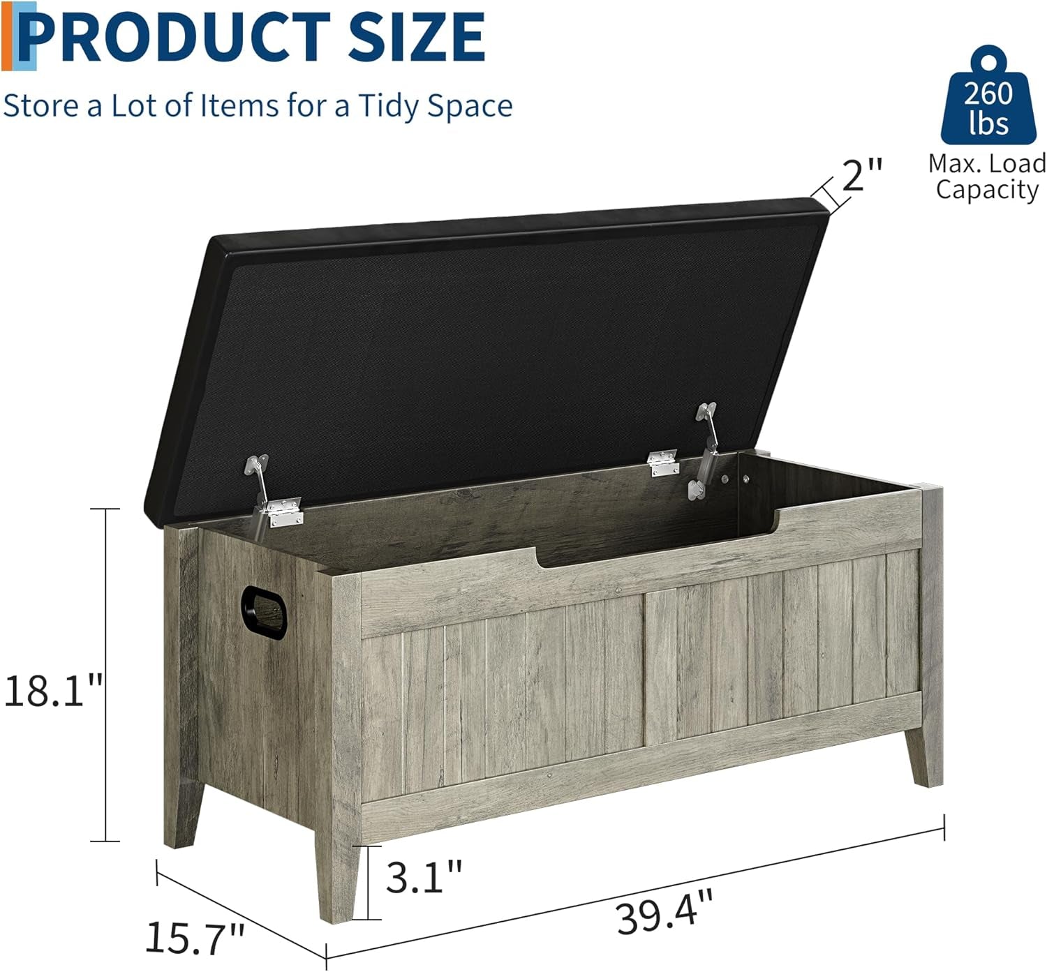 Oakwood Storage Chest Bench With Cushioned Seating-2