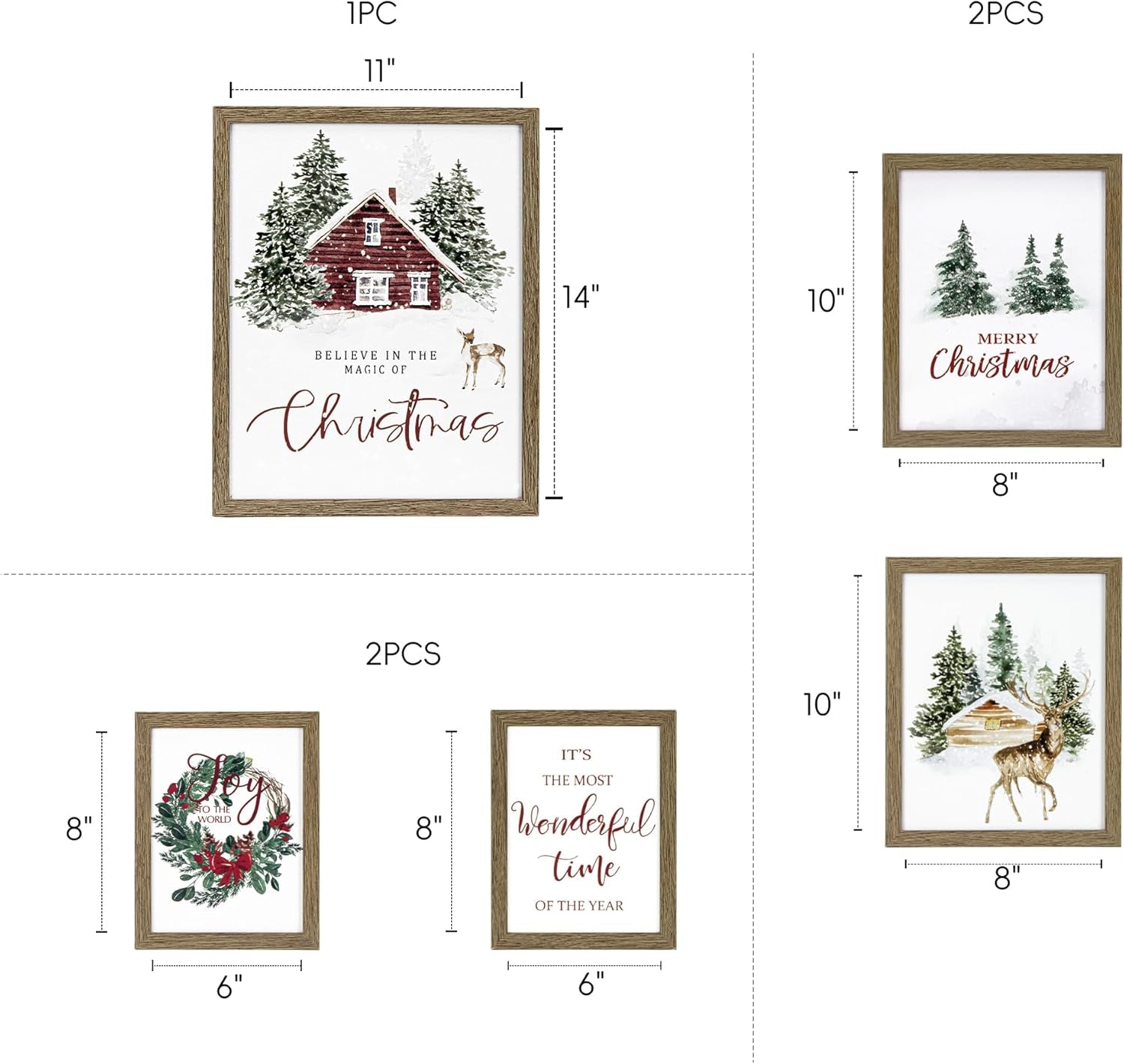 Framed Christmas Forest Wall Art Set 5 Piece Holiday Decor-3