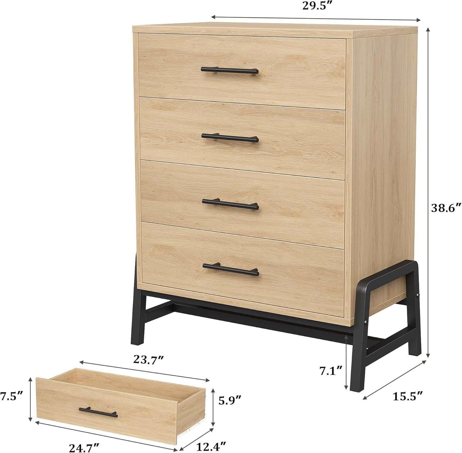 Four Drawer Dresser 38.6 Inches Freestanding Oakwood-1